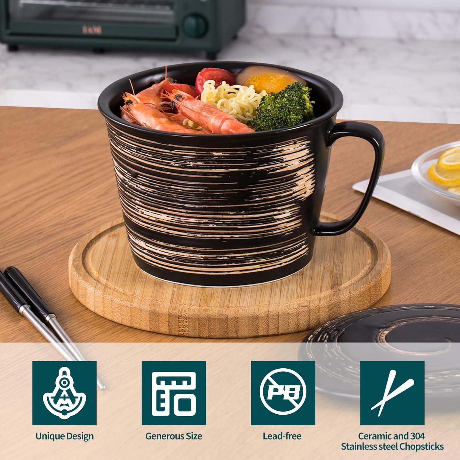 Juego de Tazones de Ramen Tsreinh Cerámica 850 ml Negro