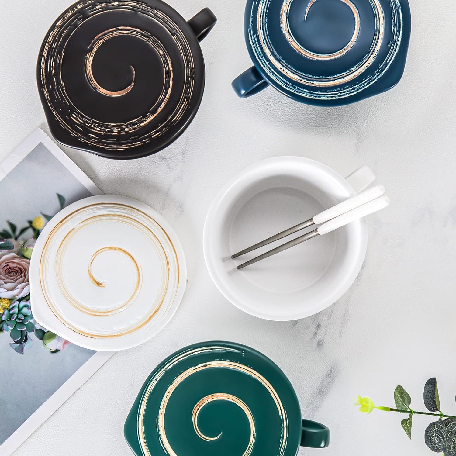 Juego de Tazones de Ramen Tsreinh Cerámica 850 ml Negro