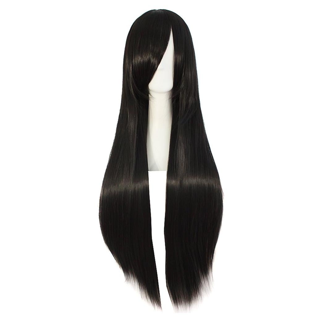 Peluca Larga Recta MapofBeauty 80cm Negra para Disfraces