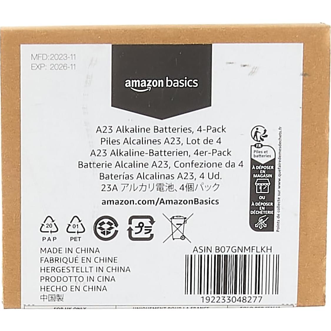 Baterías Alcalinas 23A Amazon Basics Paquete de 4