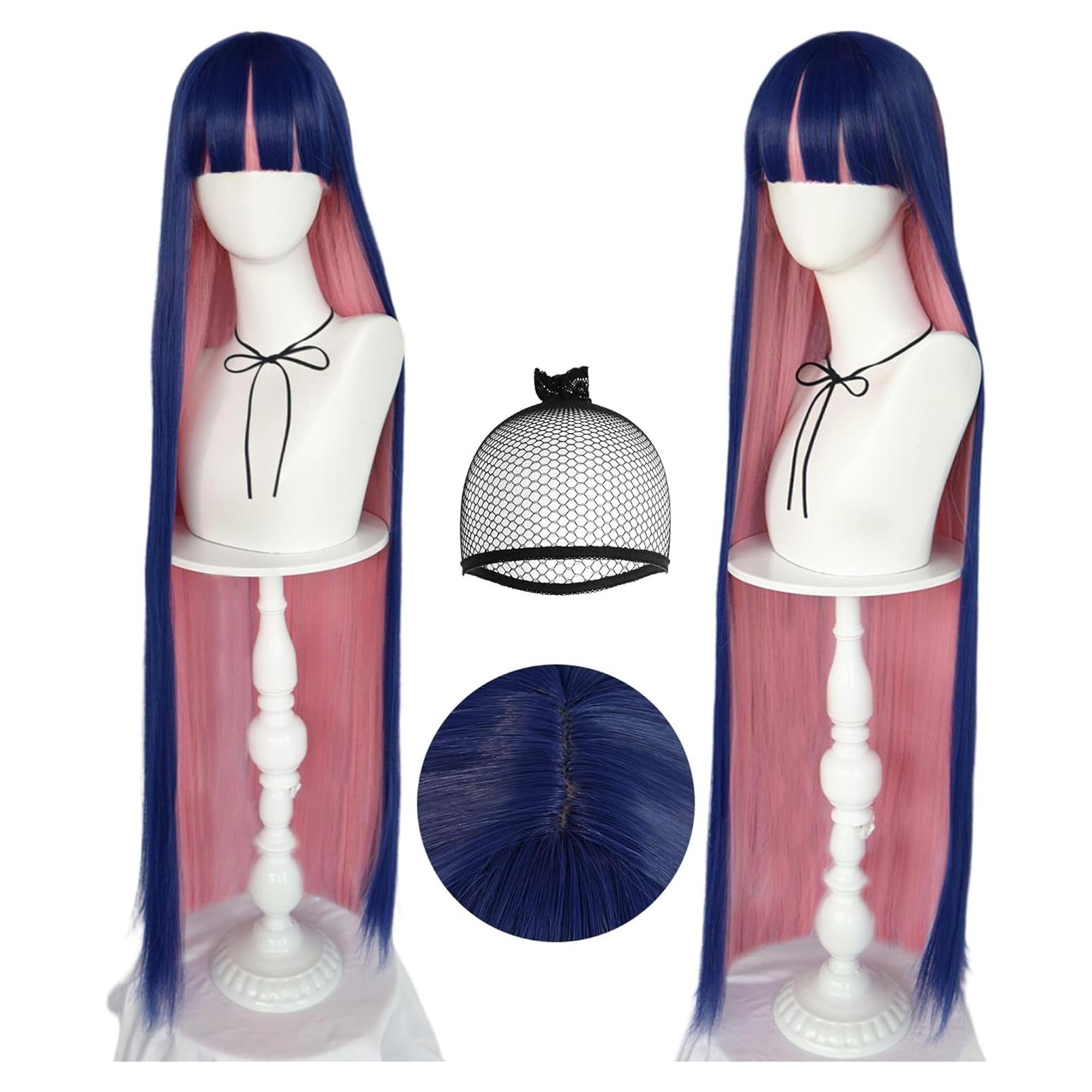 Peluca ANOGOL Azul Rosa 105cm Larga Recta para Cosplay