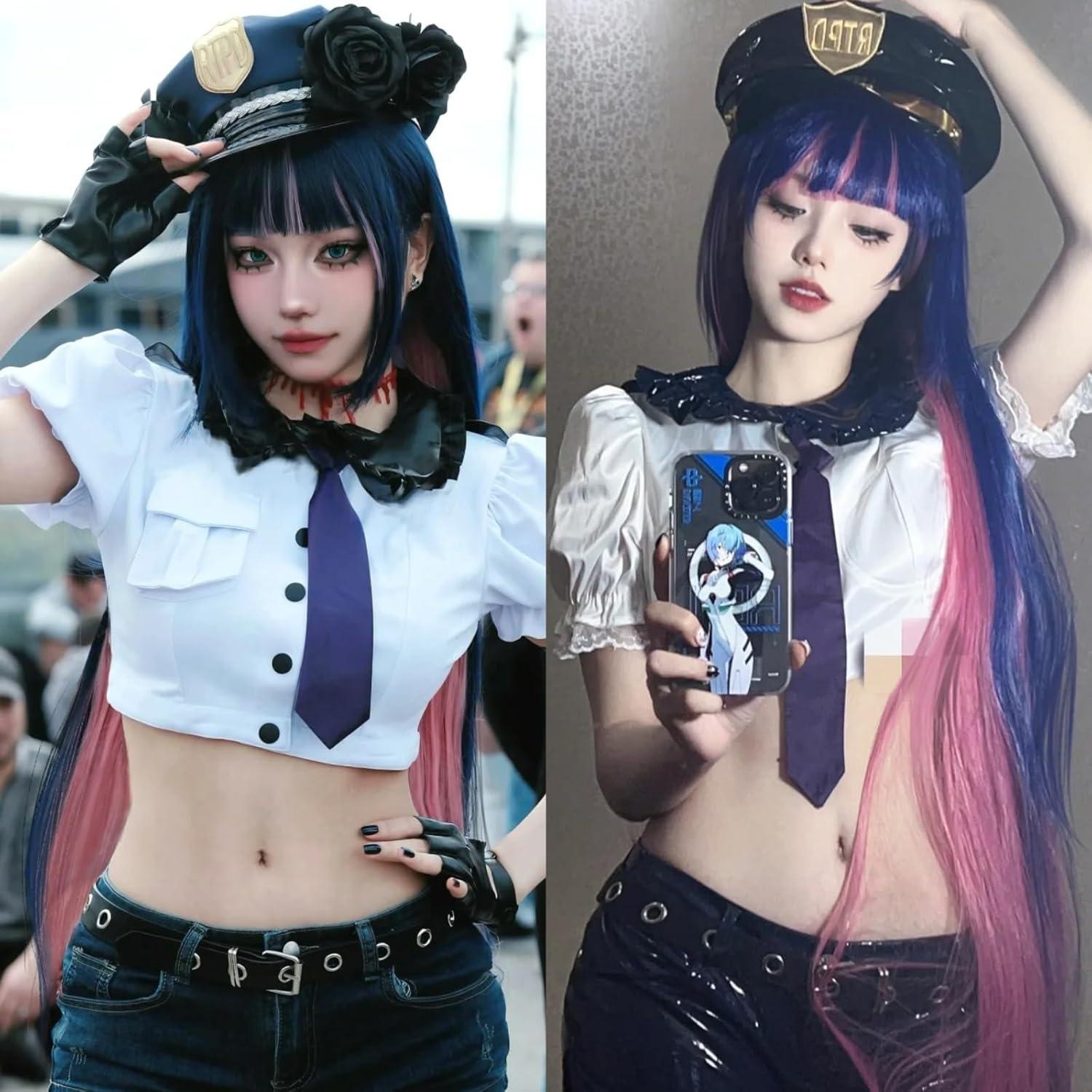 Peluca ANOGOL Azul Rosa 105cm Larga Recta para Cosplay