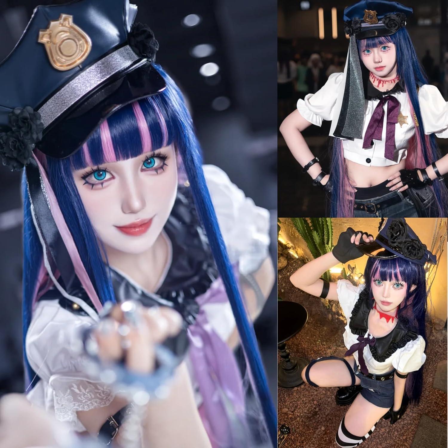 Peluca ANOGOL Azul Rosa 105cm Larga Recta para Cosplay