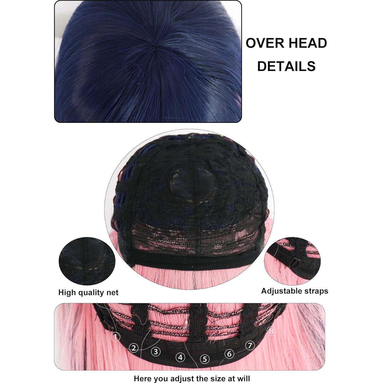 Peluca ANOGOL Azul Rosa 105cm Larga Recta para Cosplay