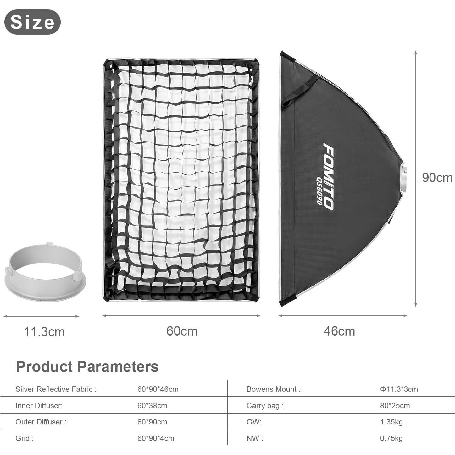 FOMITO Strip Softbox 60x90cm con Montura Bowens y Rejilla