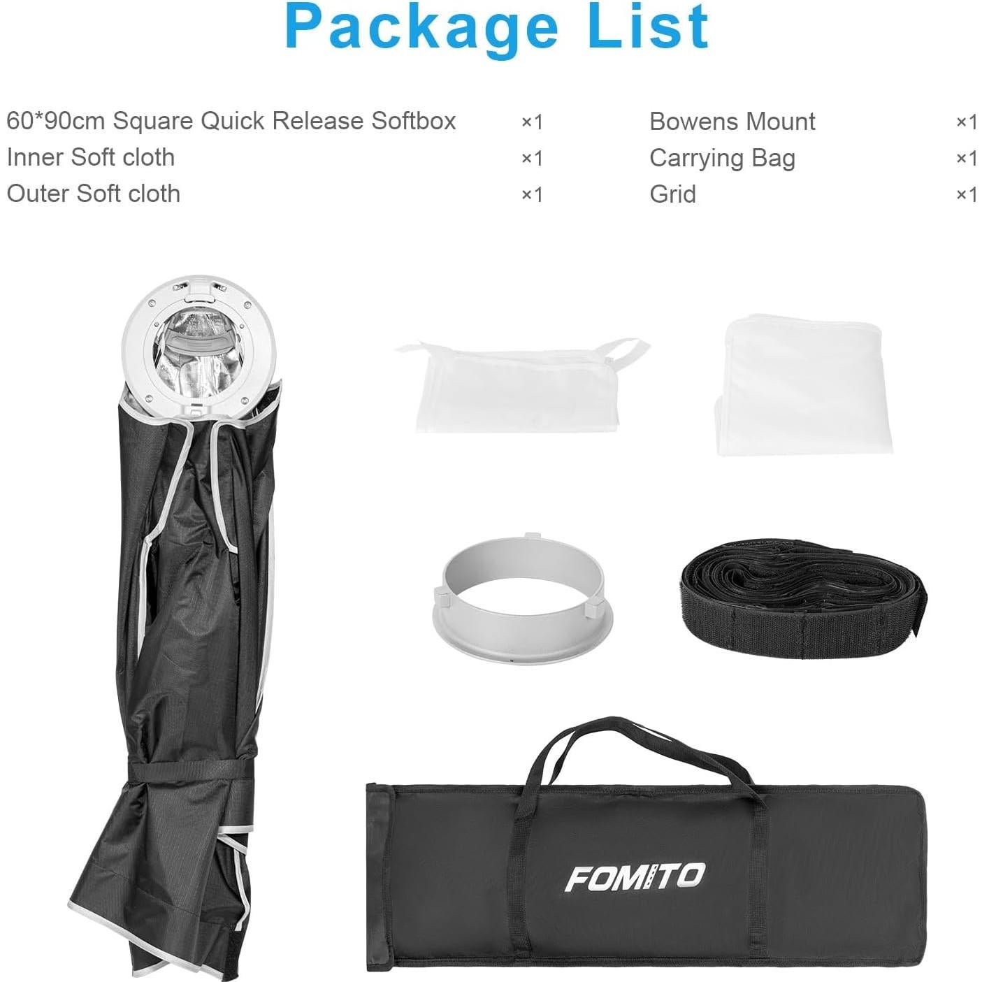 FOMITO Strip Softbox 60x90cm con Montura Bowens y Rejilla