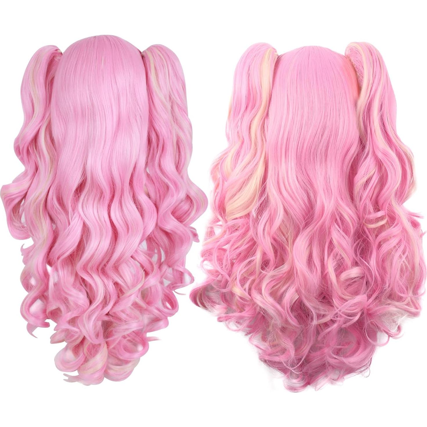 Peluca Sintética MapofBeauty Larga Rizada 65 cm Rosa/Rubio