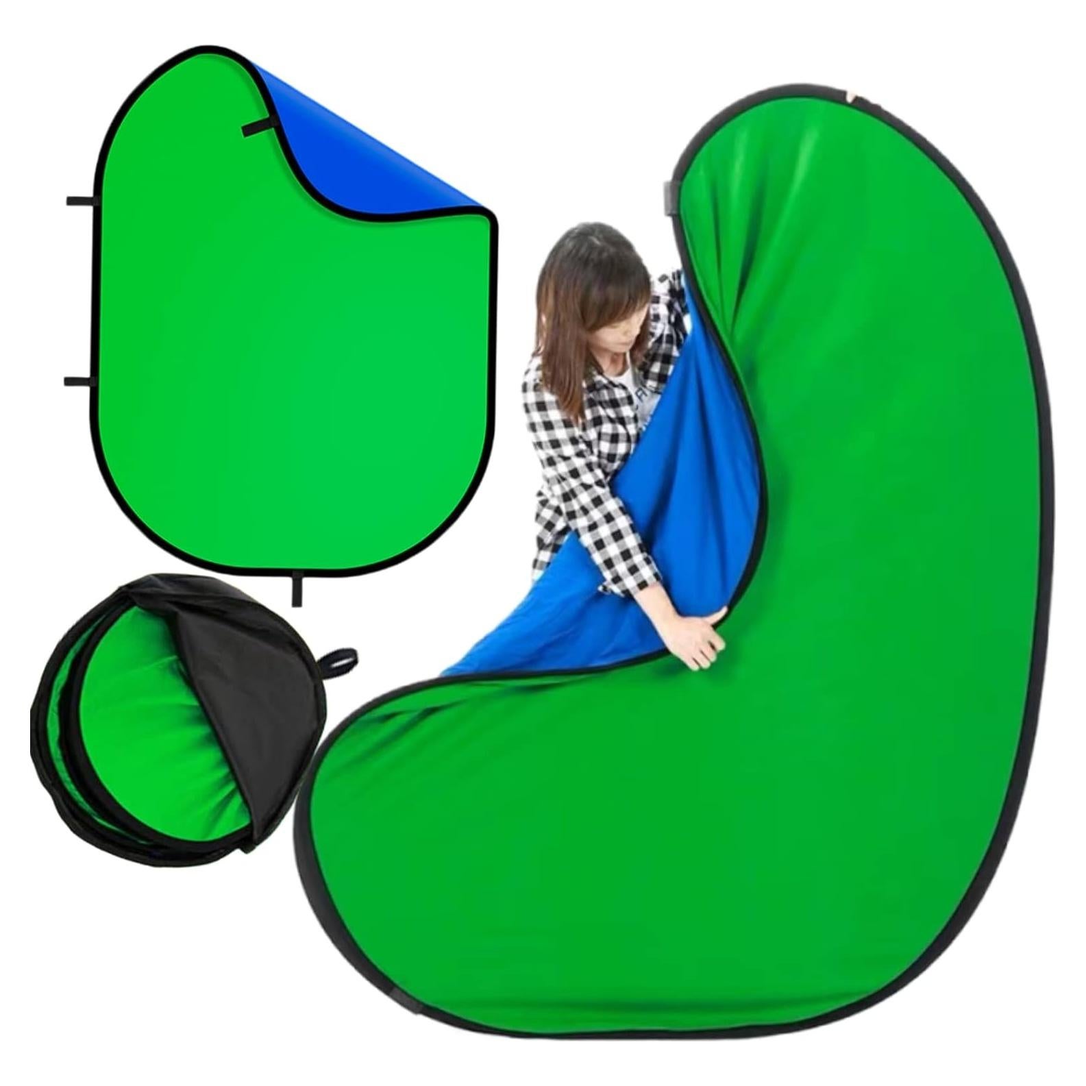 Blue Green Screen Backdrop Double Sided Collapsible Greenscreen Backdrop with Carrying Bag,Portable Pop Up Green Screen Background for Streaming Webcam (Blue & Green, 47.2 * 59.1")