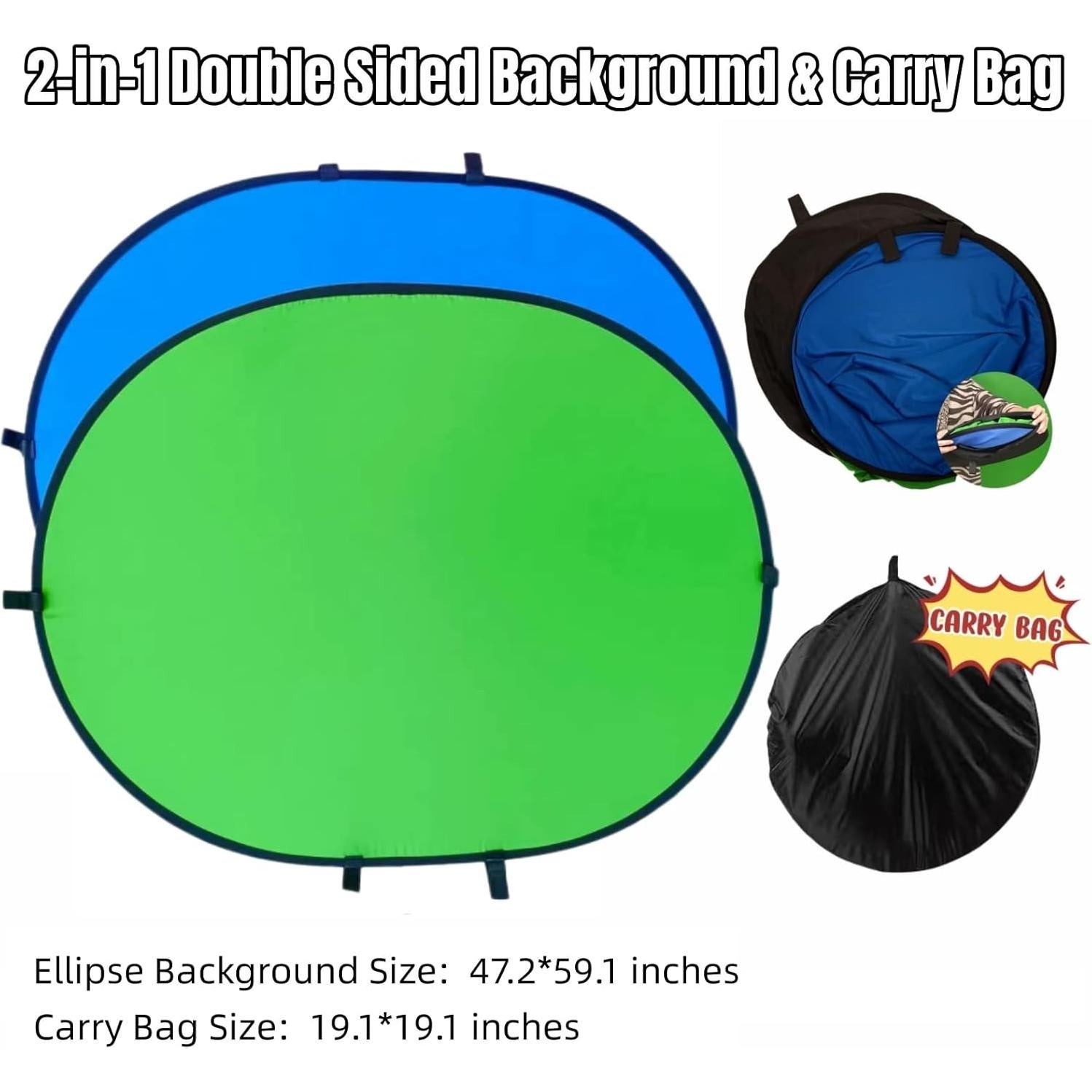 Blue Green Screen Backdrop Double Sided Collapsible Greenscreen Backdrop with Carrying Bag,Portable Pop Up Green Screen Background for Streaming Webcam (Blue & Green, 47.2 * 59.1")