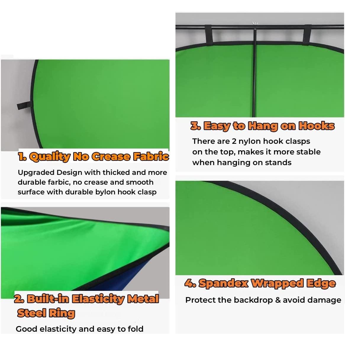 Blue Green Screen Backdrop Double Sided Collapsible Greenscreen Backdrop with Carrying Bag,Portable Pop Up Green Screen Background for Streaming Webcam (Blue & Green, 47.2 * 59.1")