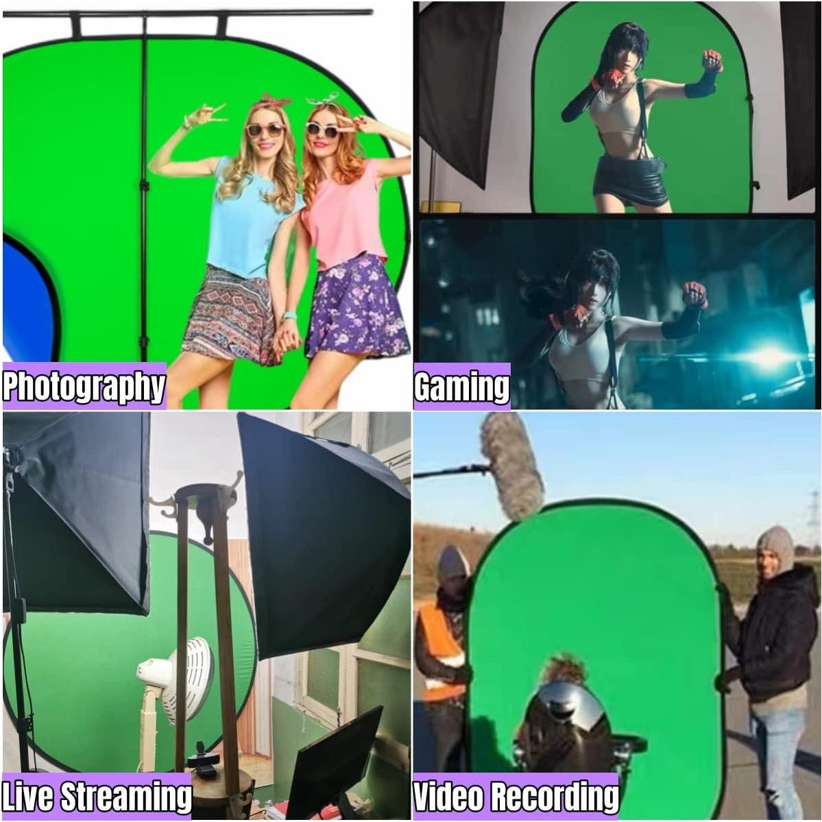 Blue Green Screen Backdrop Double Sided Collapsible Greenscreen Backdrop with Carrying Bag,Portable Pop Up Green Screen Background for Streaming Webcam (Blue & Green, 47.2 * 59.1")