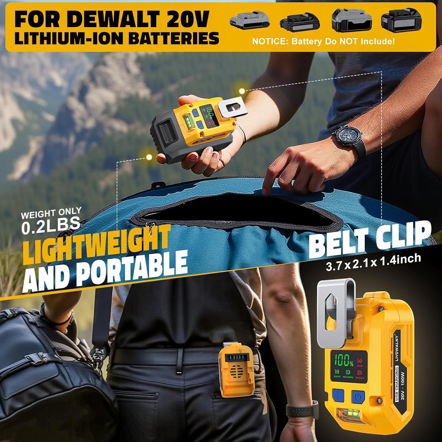 Adaptador de Batería USB 100W LIVOWALNY para Dewalt 20V