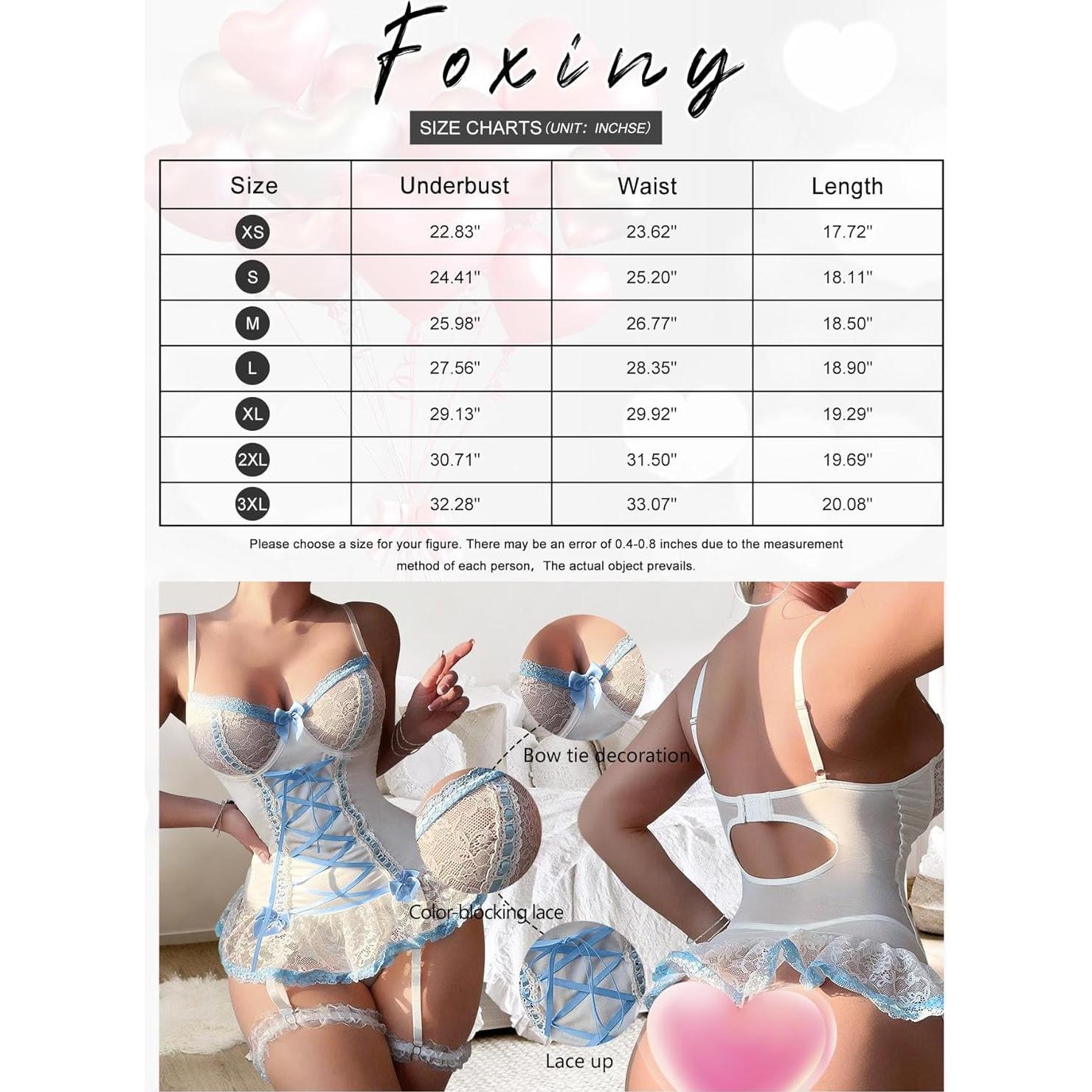 Conjunto Lencería Babydoll Foxiny 3 Piezas Azul Sexy
