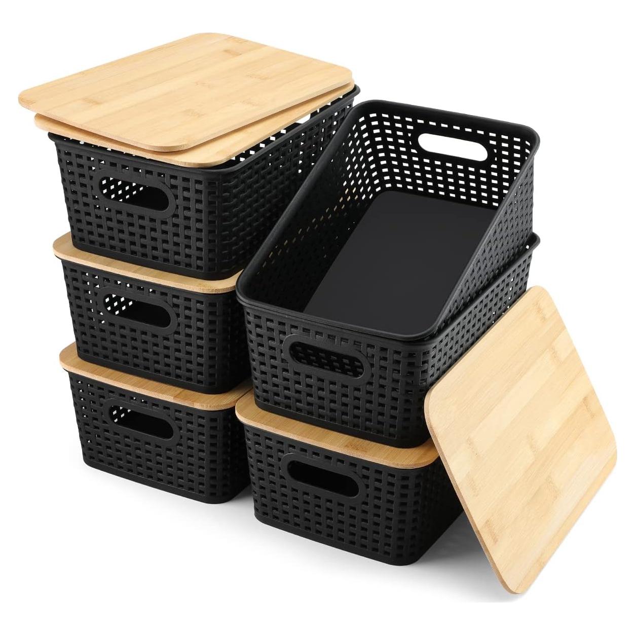 Cajas de Almacenamiento AREYZIN 6 Piezas con Tapas de Bambú
