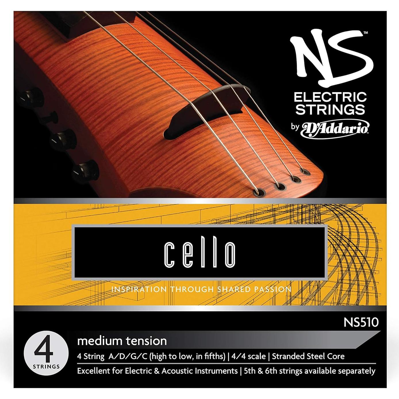 Cuerdas D'Addario NS para Cello Eléctrico 4/4 Tensión Media