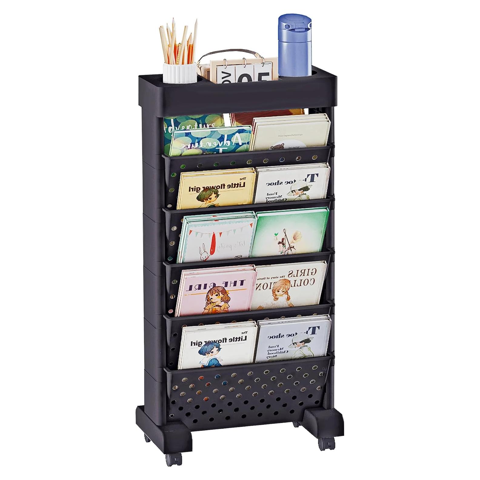 Carro de Estantería Móvil 6 Niveles BYFU Negro para Oficina