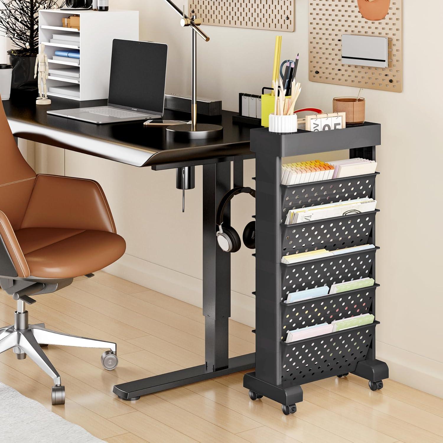 Carro de Estantería Móvil 6 Niveles BYFU Negro para Oficina