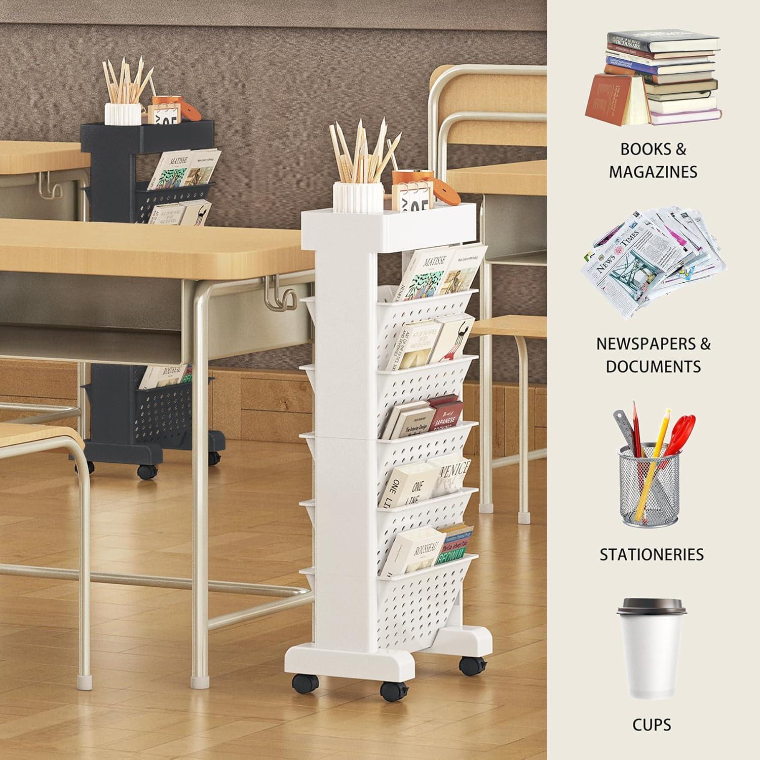 Carro de Estantería Móvil 6 Niveles BYFU Negro para Oficina