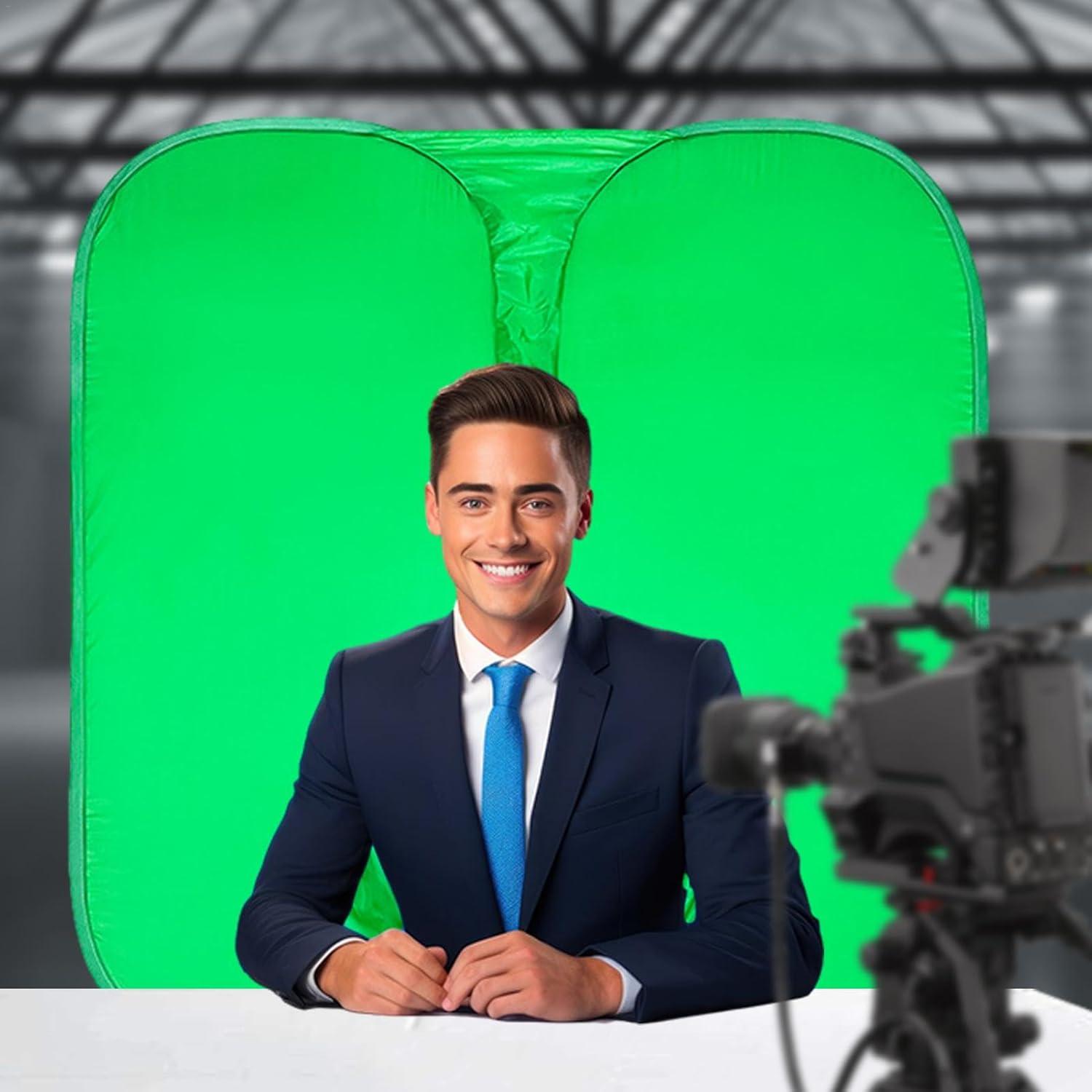 Set of Streaming Green Screen Chair | Double Sided Photography Background Sheet, Crease-Resistant Video Studio Calls Streaming Green Cloth Fabric Screen, Attaches to Any Chair