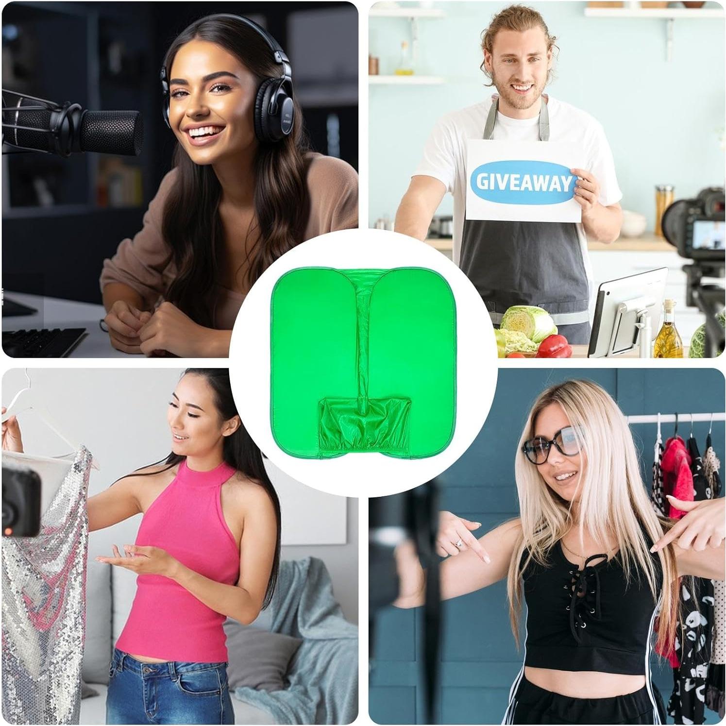 Set of Streaming Green Screen Chair | Double Sided Photography Background Sheet, Crease-Resistant Video Studio Calls Streaming Green Cloth Fabric Screen, Attaches to Any Chair