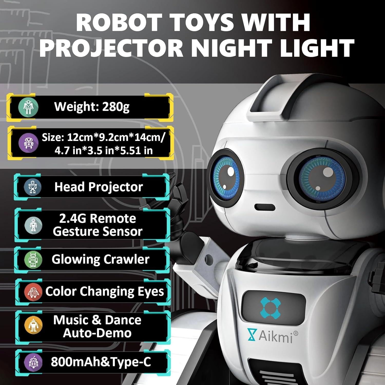 Robot Control Remoto Aikmi con Proyector Luz Nocturna