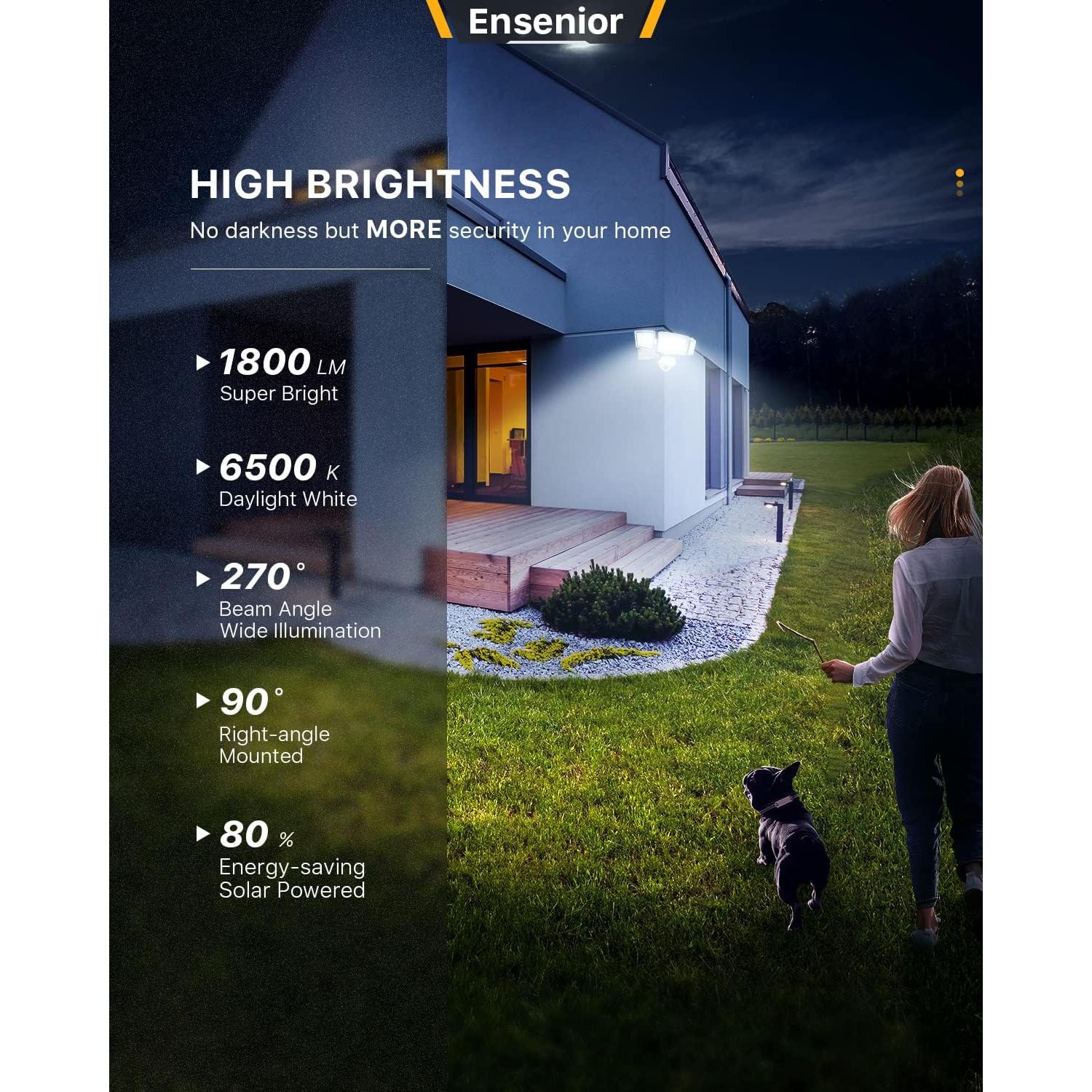 Luz de Seguridad Solar Ensenior 3 Cabezas 1800LM IP65