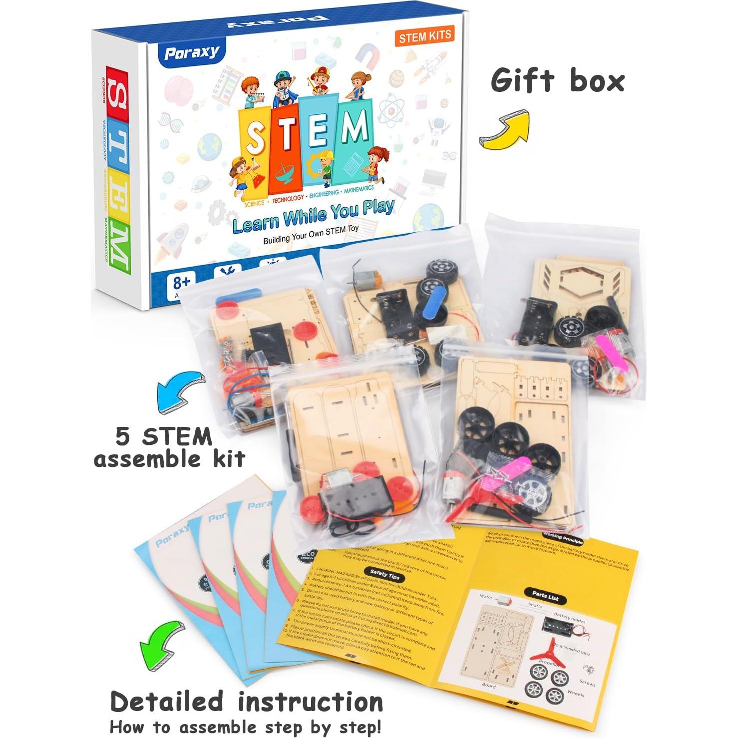 Kit STEM 5 en 1 Poraxy para Niños 8-12 Años - Construcción