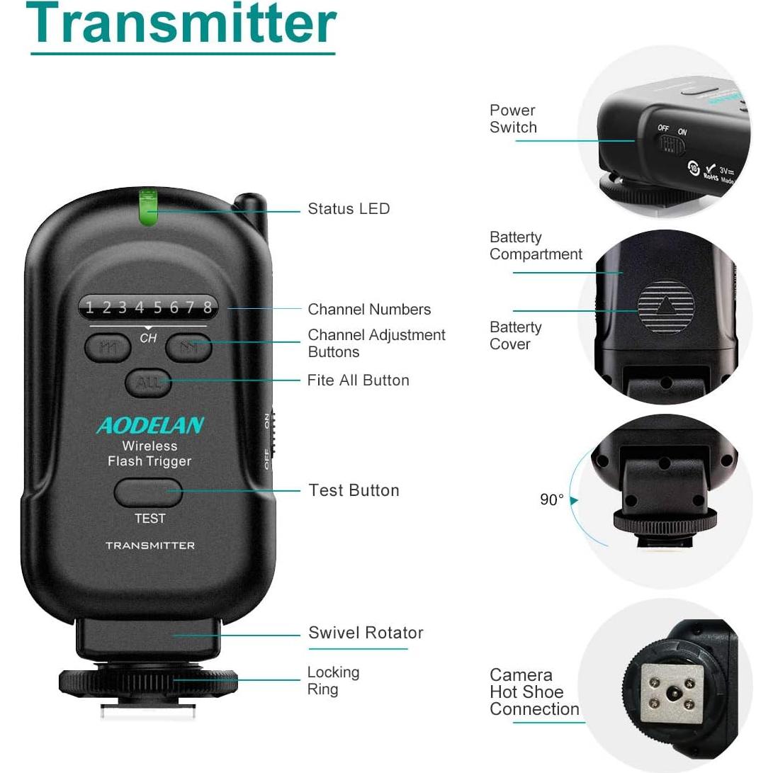 Disparador Inalámbrico AODELAN FT-8 para Canon Nikon 200m
