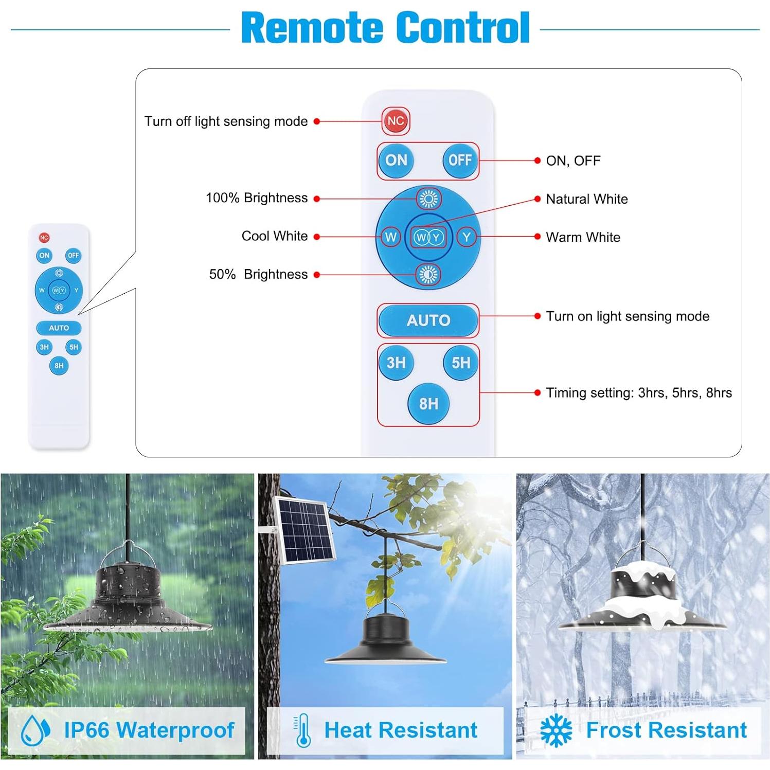 NIORSUN Luz Colgante Solar LED 3000K-5000K IP66 5m