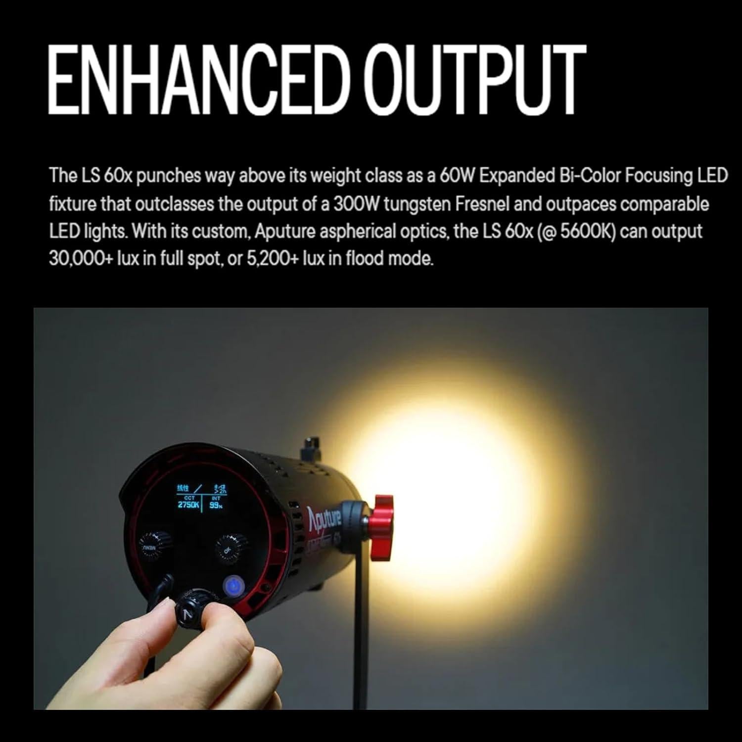 Aputure LS 60X Luz LED Bi-Color Focalizada 60W 30000lux