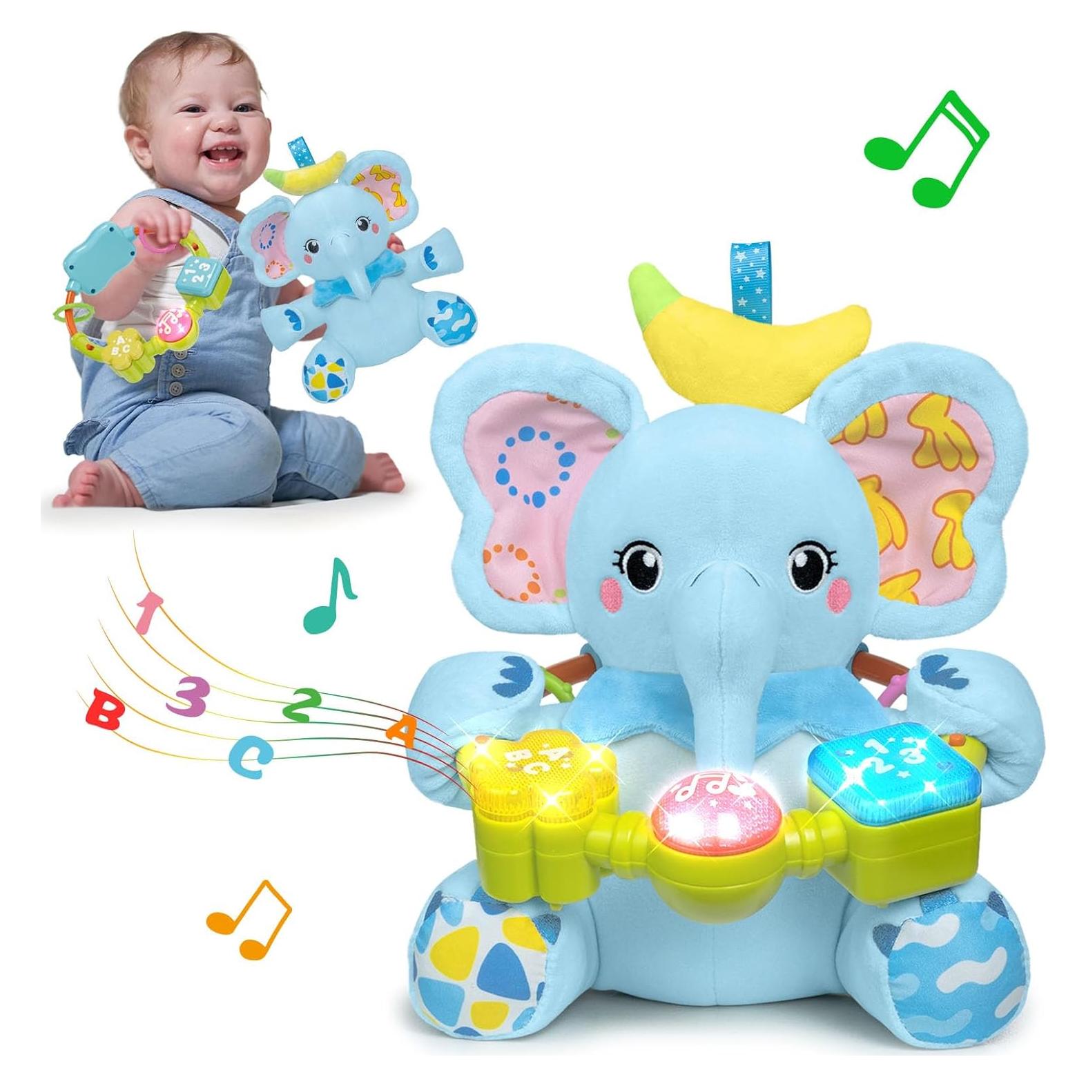 Juguete Elefante de Peluche Musical Bilingüe Holaxander Azul