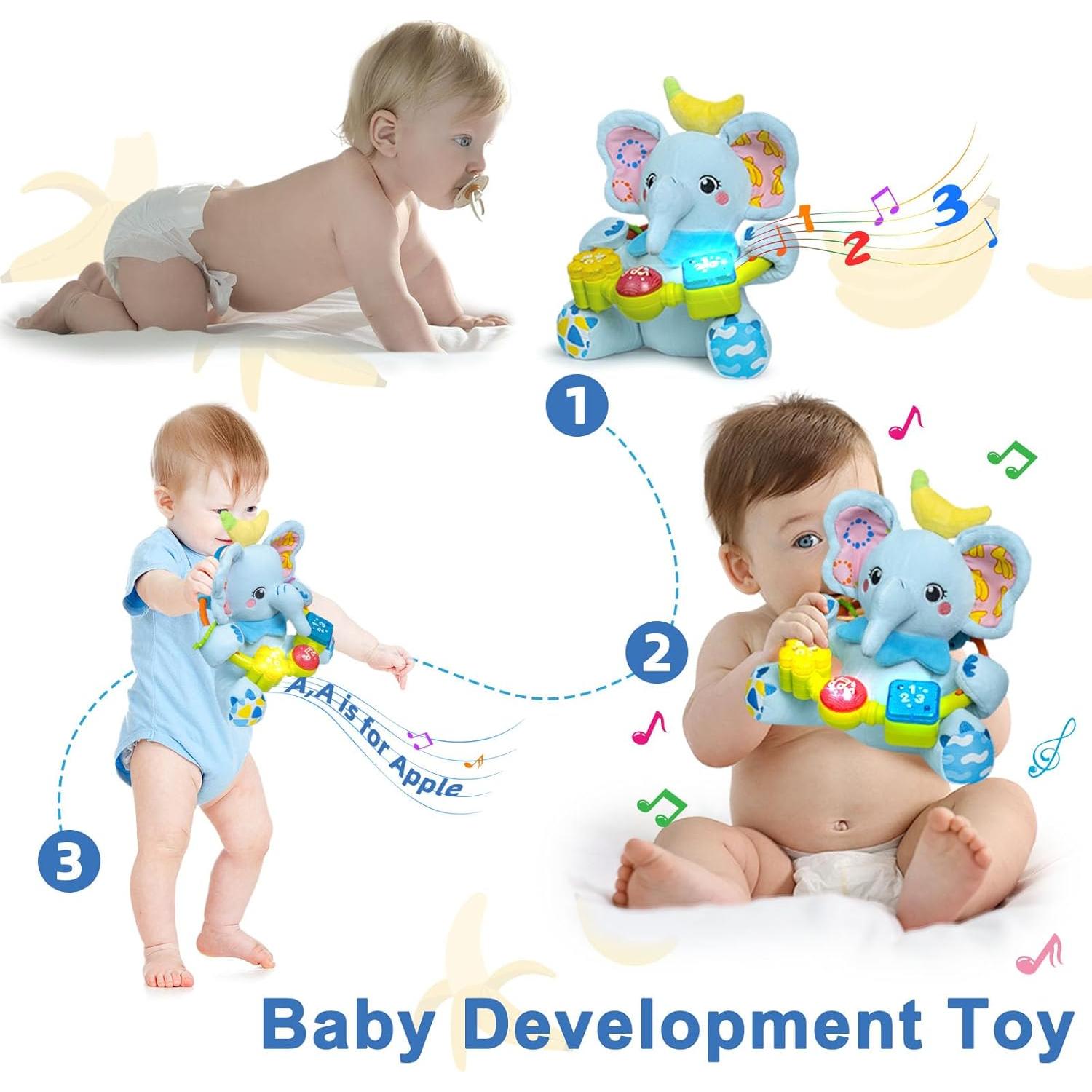 Juguete Elefante de Peluche Musical Bilingüe Holaxander Azul