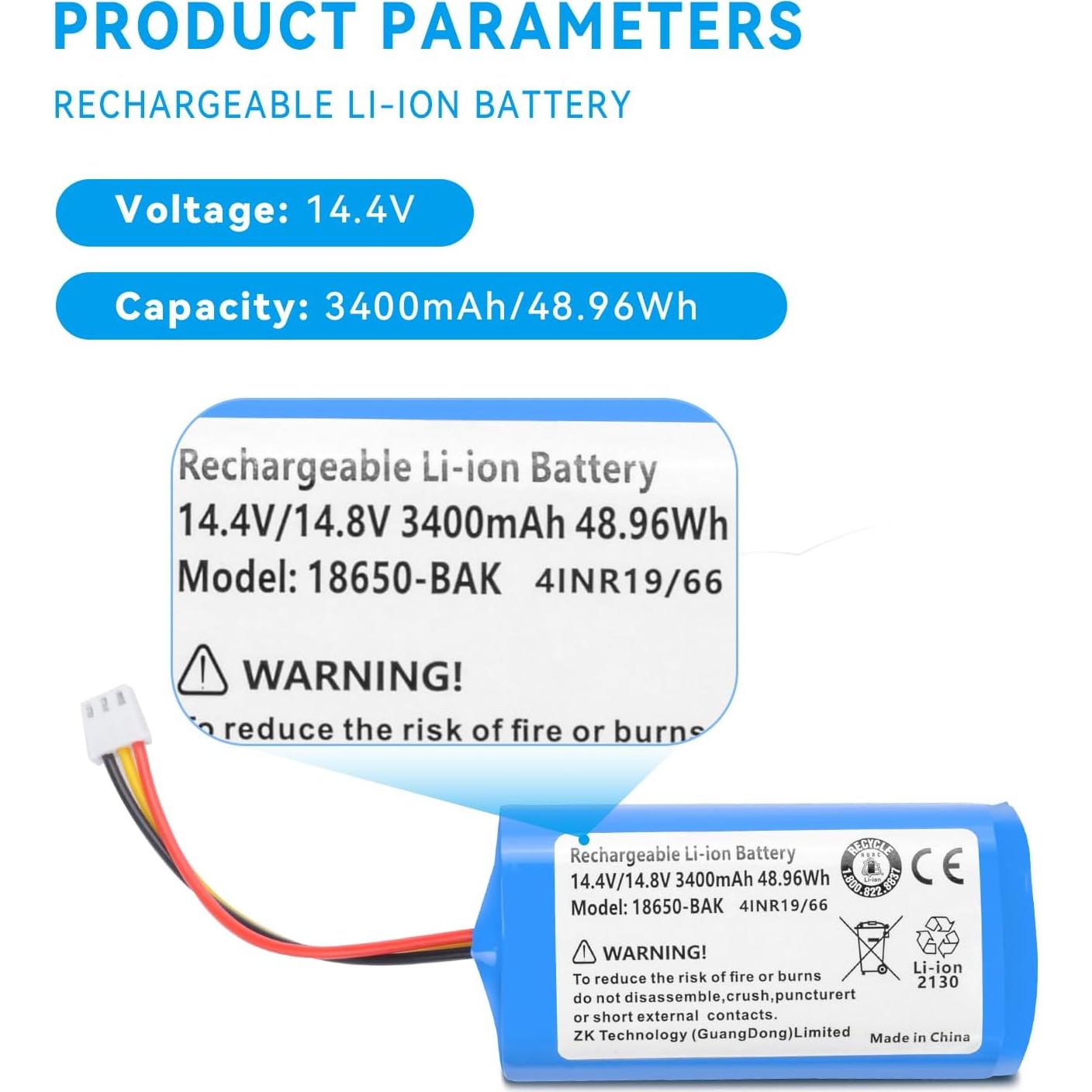 Batería de Litio 14.4V 3400mAh para Robot Aspirador Midea M4