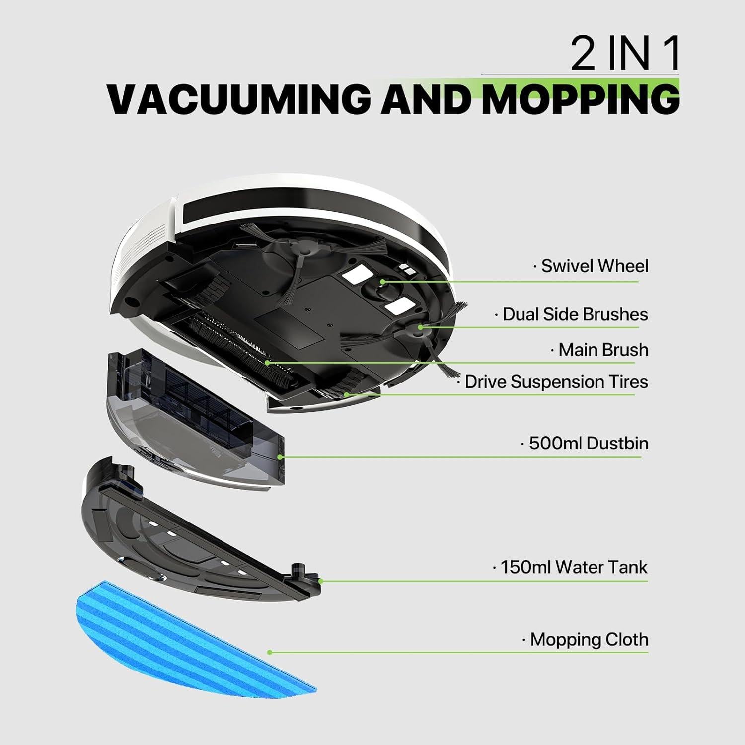 Aspiradora Robot Magshion MAG-A03, 2800Pa, Wi-Fi, 2 en 1