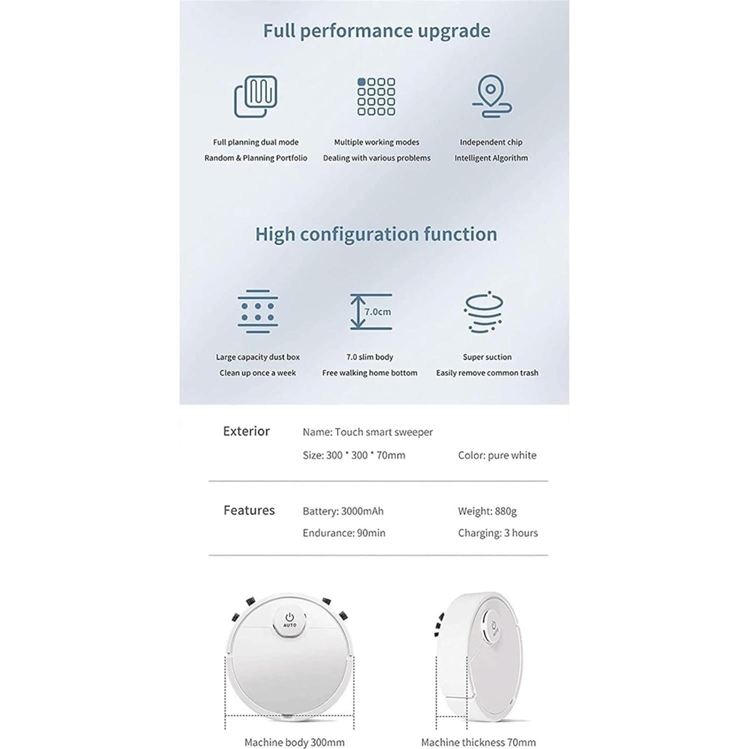 Robot Vacuum Cleaner, Auto Robotic Vacuumms, Super Quiet, Mini Cleaning Robot for Pet Hair, Hard Floor, Low Pile Carpets