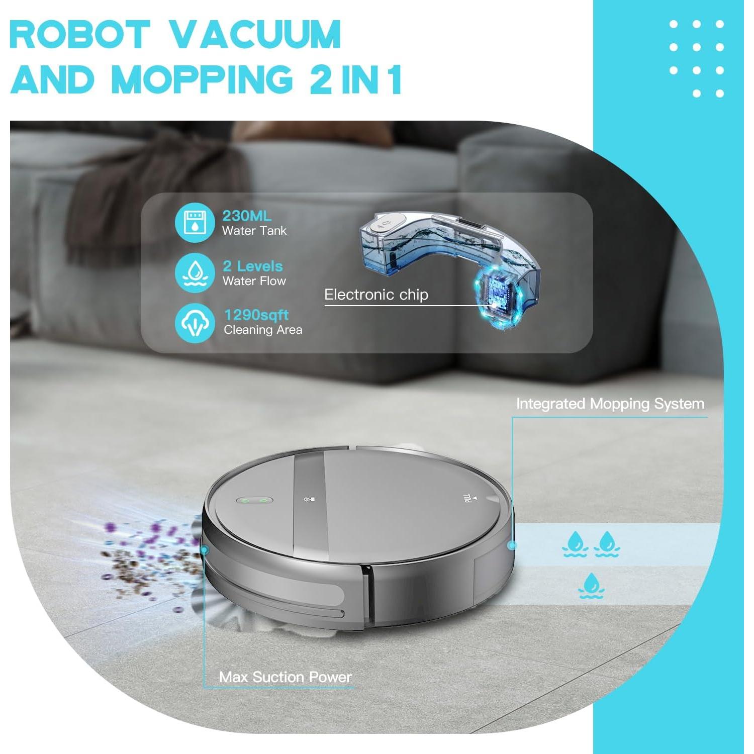 Robot Vacuum and Mop Combo, App/Alexa Control, Smart Robot Vacuum Cleaner, Ultra-Thin, Automatic Recharge Robotic Vacuum Cleaner for Pet Hair/Carpet/Hard Floor
