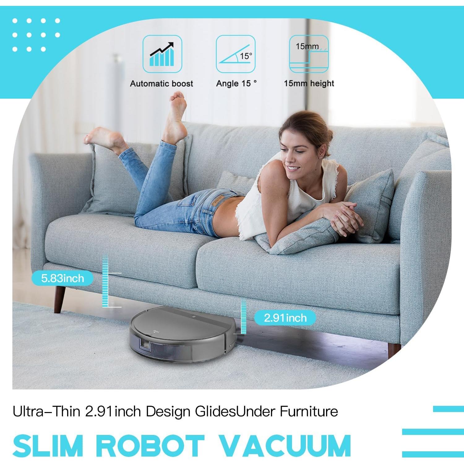 Robot Vacuum and Mop Combo, App/Alexa Control, Smart Robot Vacuum Cleaner, Ultra-Thin, Automatic Recharge Robotic Vacuum Cleaner for Pet Hair/Carpet/Hard Floor