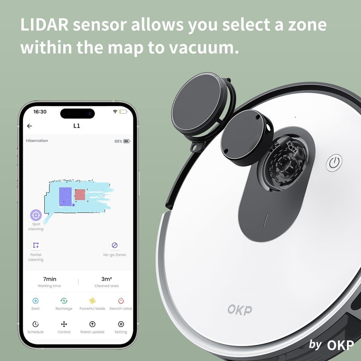 Aspiradora Robot OKP Life L1 4000Pa Navegación LiDAR Control APP