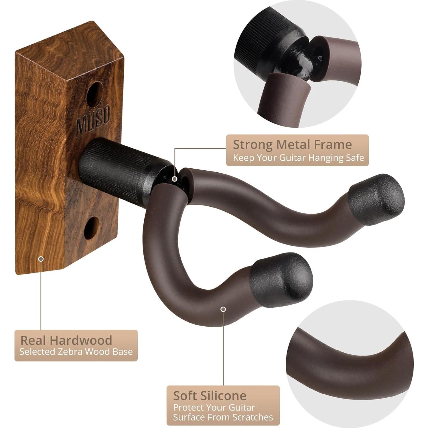 Soporte para guitarra MUSO Nature - Madera de cebra, 3 piezas