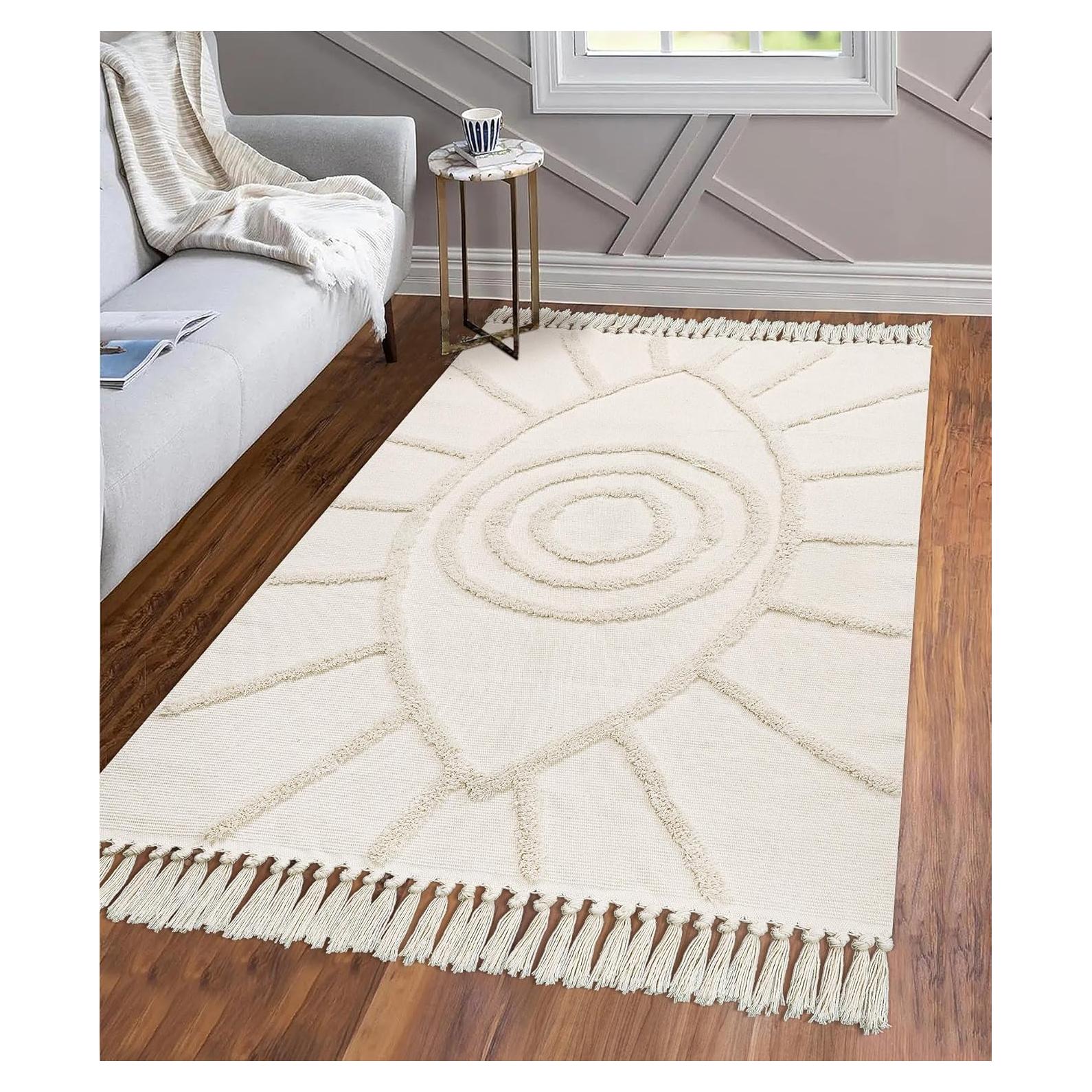 Alfombra Boho Uphome 1.19x1.83m Algodón Ojo Maligno Beige