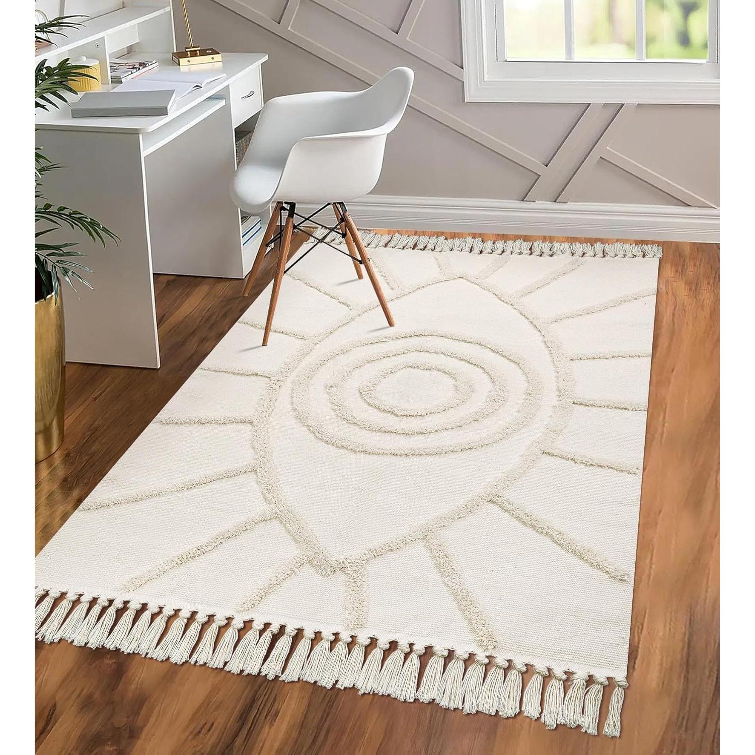 Alfombra Boho Uphome 1.19x1.83m Algodón Ojo Maligno Beige