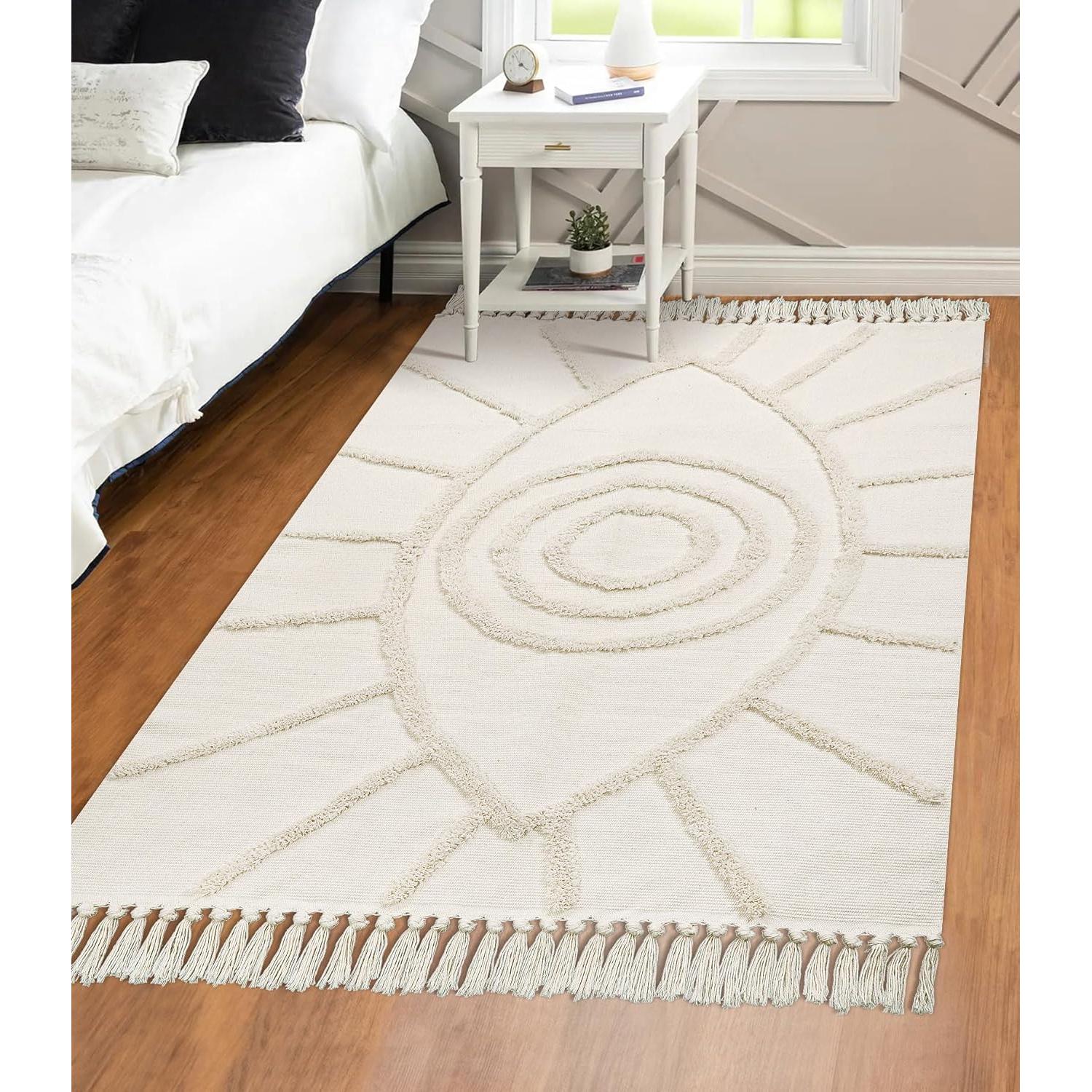 Alfombra Boho Uphome 1.19x1.83m Algodón Ojo Maligno Beige