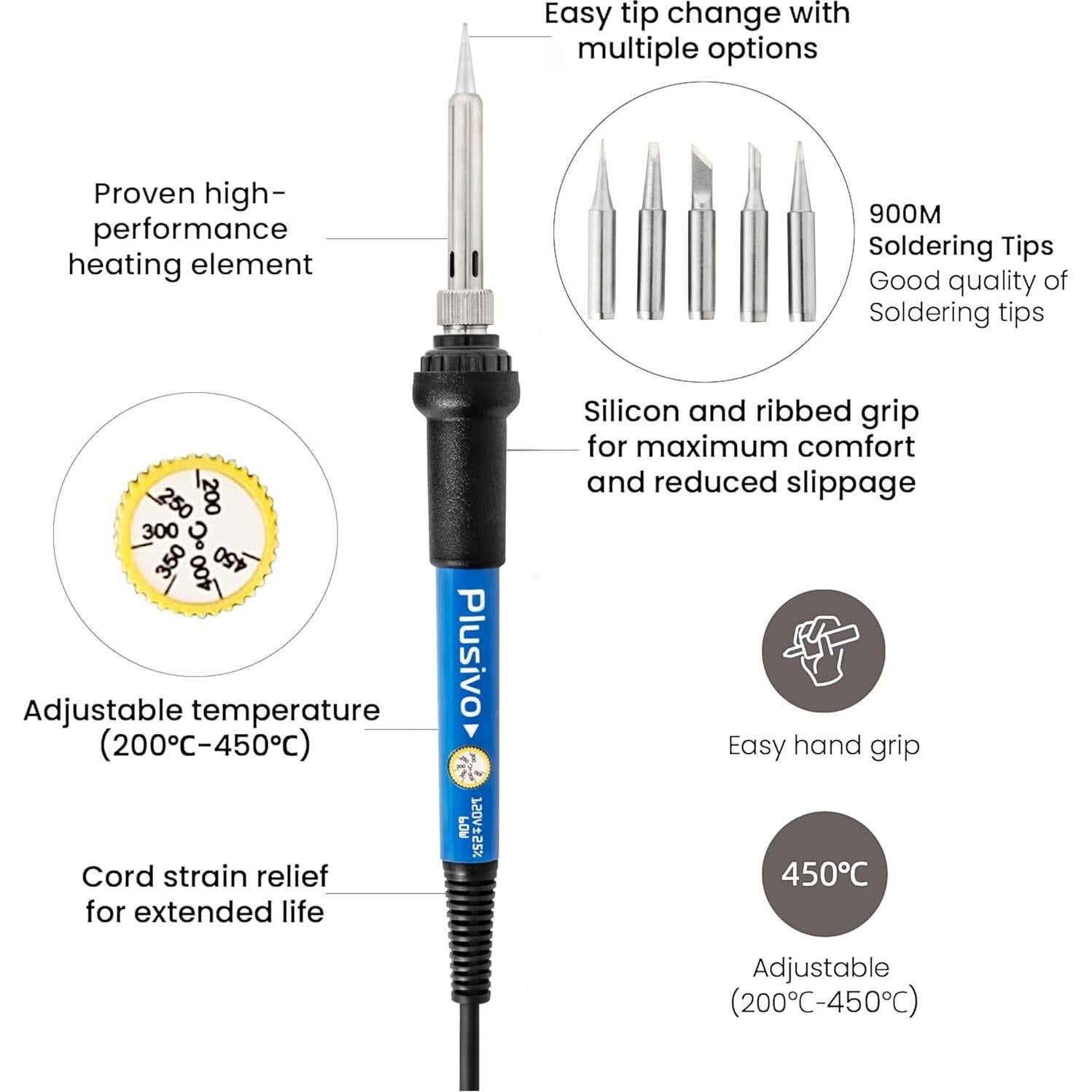 Kit de Soldador Plusivo 60W con Multímetro y Accesorios