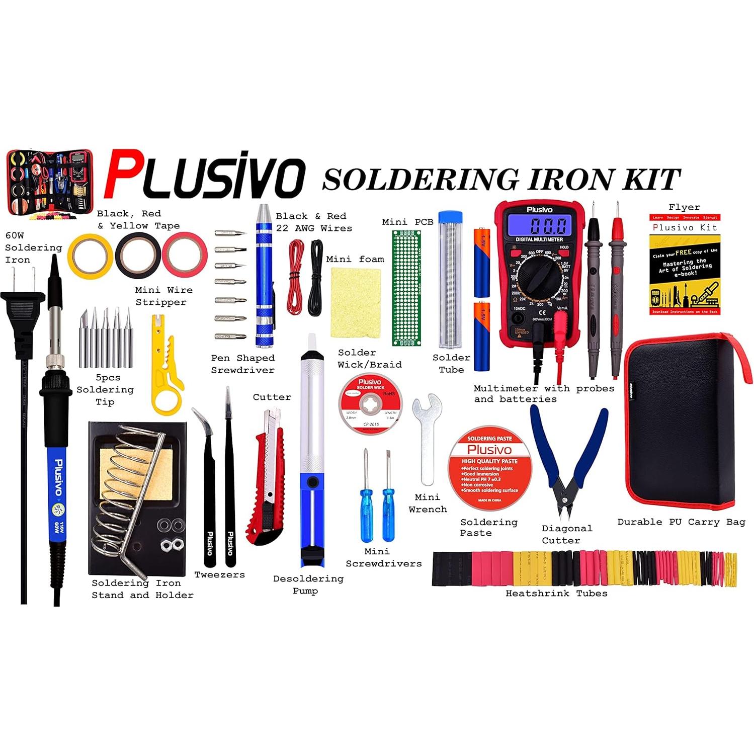 Kit de Soldador Plusivo 60W con Multímetro y Accesorios