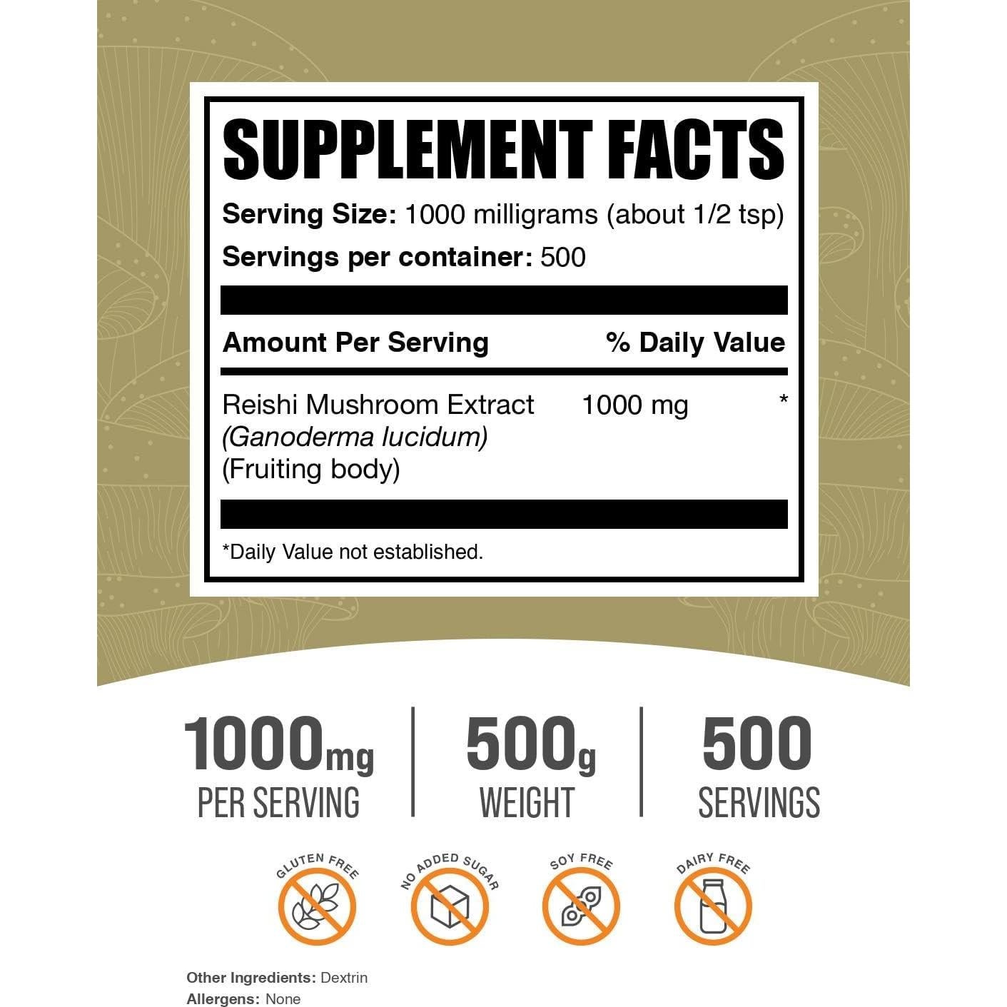Extracto de Hongo Reishi en Polvo BulkSupplements 500g