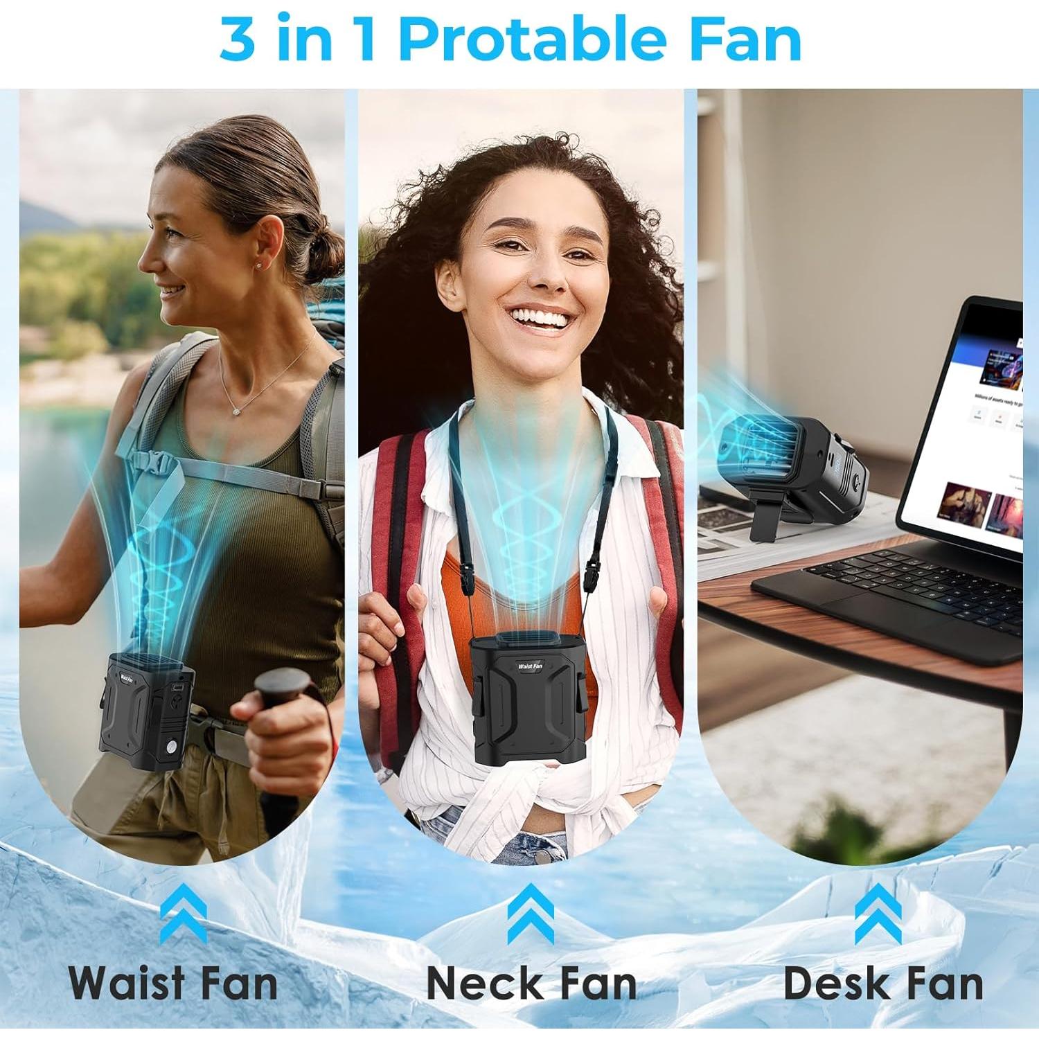 Ventilador de Cintura Portátil Huachuang 10000mAh 5 Velocidades