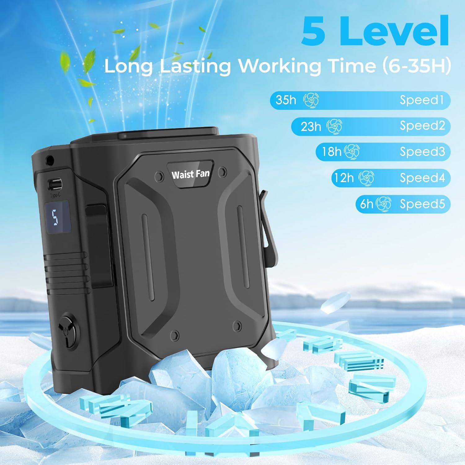 Ventilador de Cintura Portátil Huachuang 10000mAh 5 Velocidades