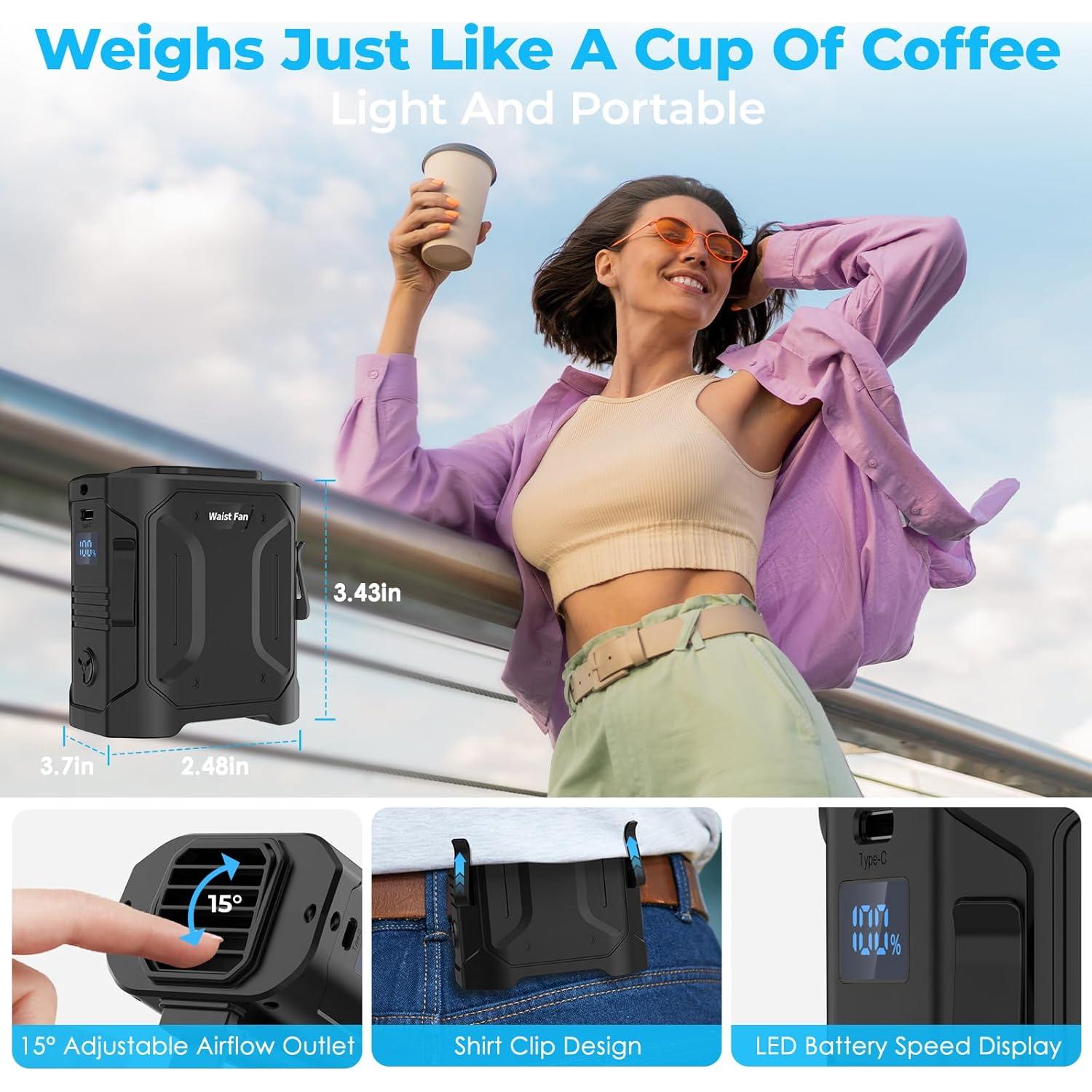 Ventilador de Cintura Portátil Huachuang 10000mAh 5 Velocidades