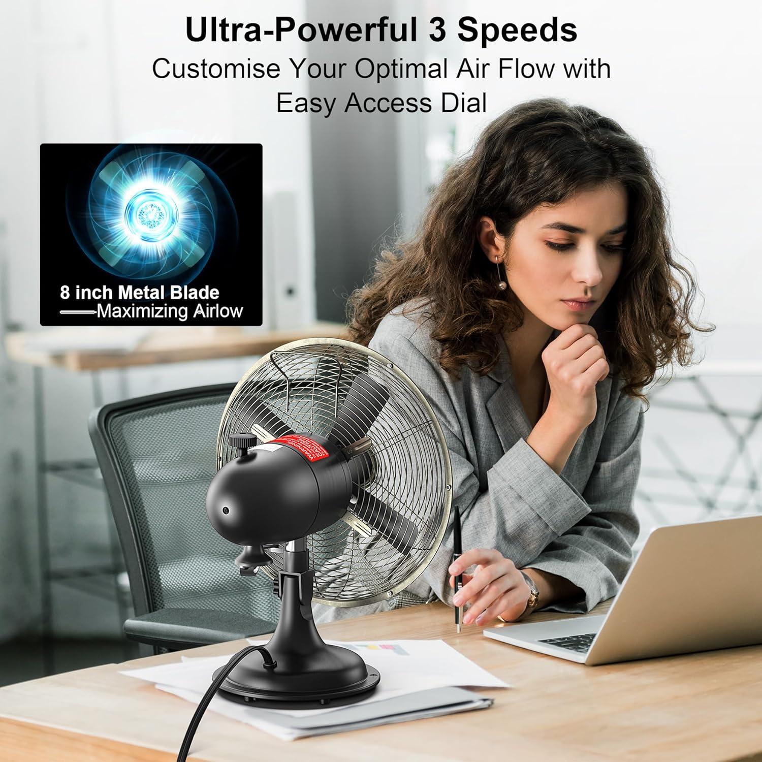 Ventilador de Mesa Vintage AMACOOL 20.32 cm Oscilante 3 Velocidades