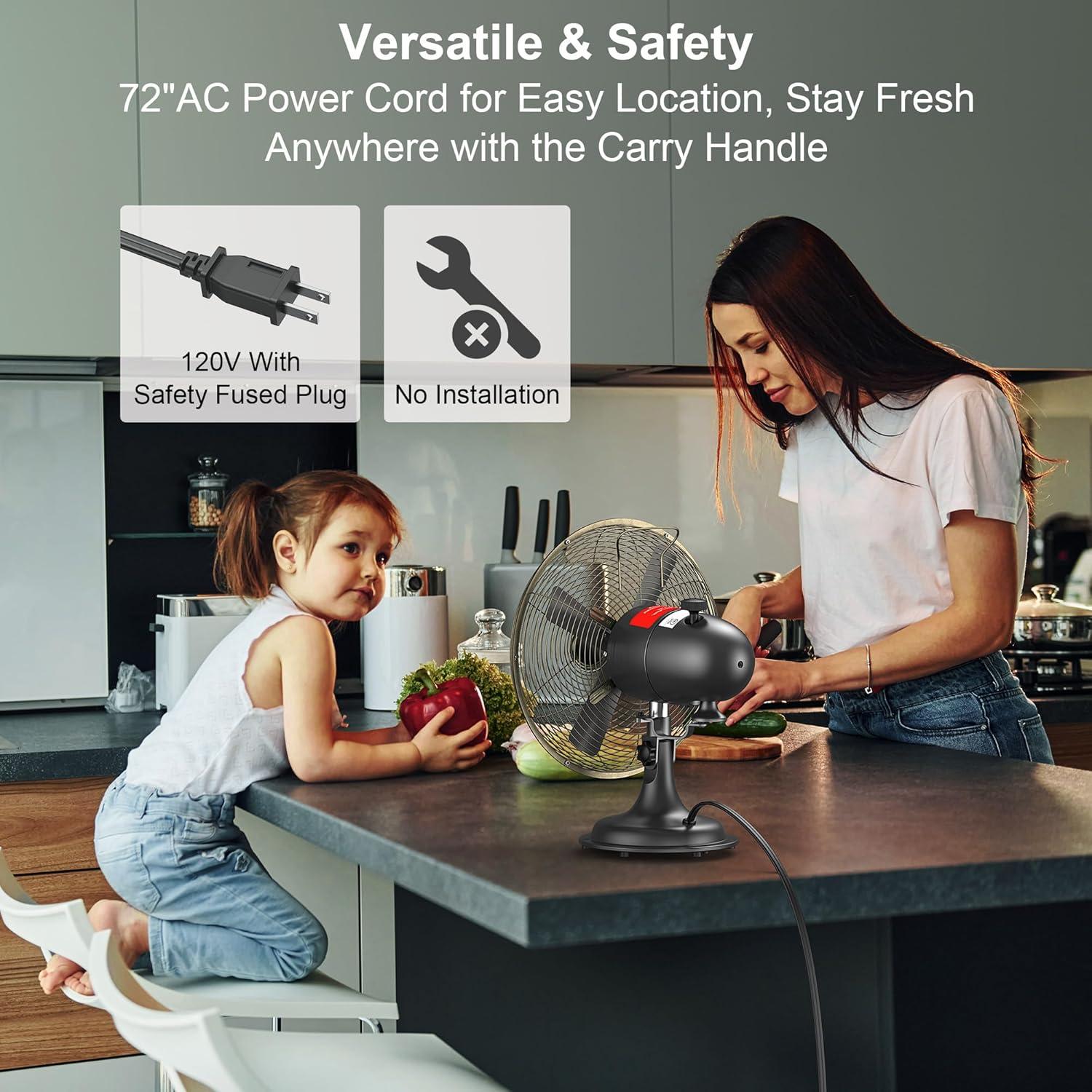 Ventilador de Mesa Vintage AMACOOL 20.32 cm Oscilante 3 Velocidades